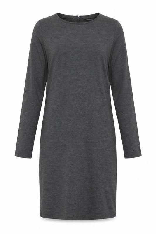 Front view of Zara women’s grey polyester bodycon, size L, round neck pullover