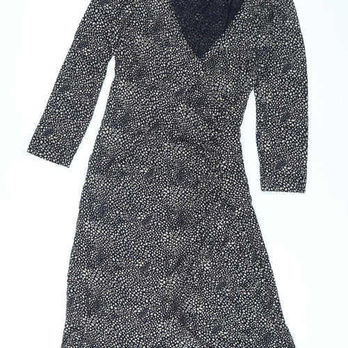 Adini Womens Black Geometric Viscose Wrap Dress Size XS V-Neck Pullover