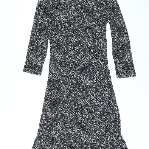 Adini Womens Black Geometric Viscose Wrap Dress Size XS V-Neck Pullover