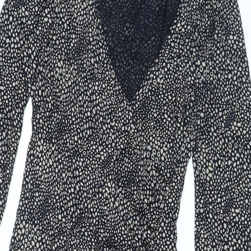 Adini Womens Black Geometric Viscose Wrap Dress Size XS V-Neck Pullover