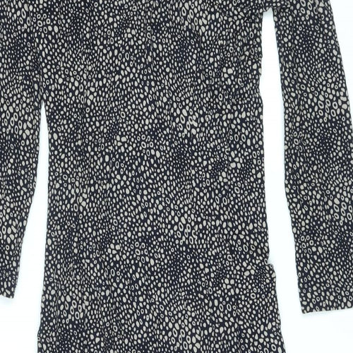 Adini Womens Black Geometric Viscose Wrap Dress Size XS V-Neck Pullover
