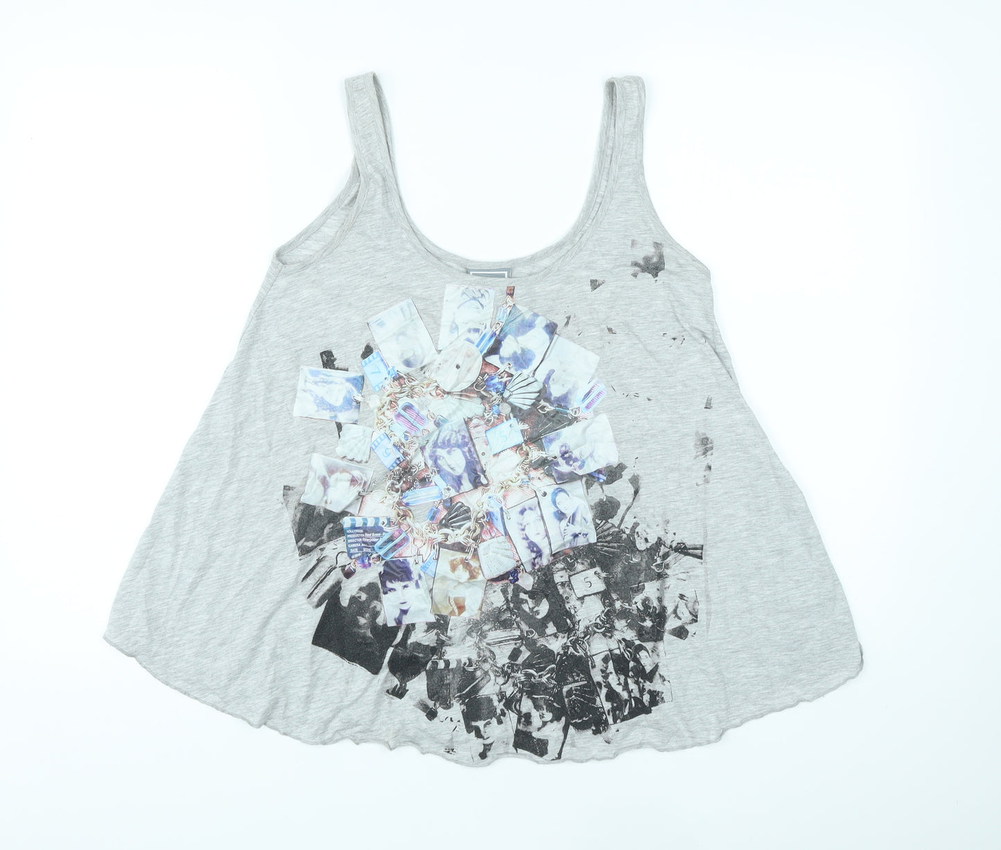 NMG Jeans Womens Grey Polyester Basic Tank Size S Scoop Neck - Photo Prints