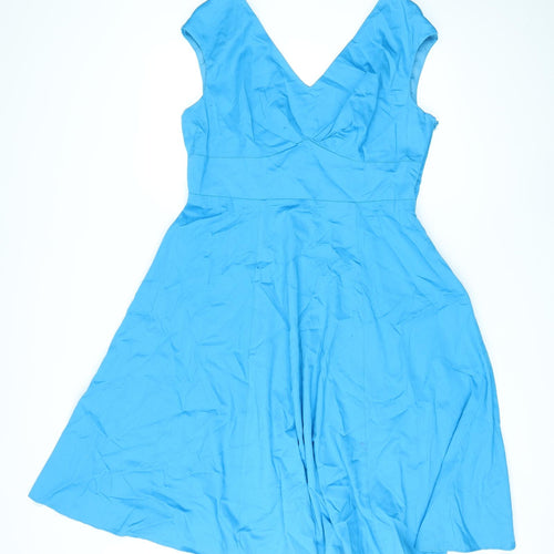 Debenhams Womens Blue Cotton A-Line Size 16 V-Neck Zip