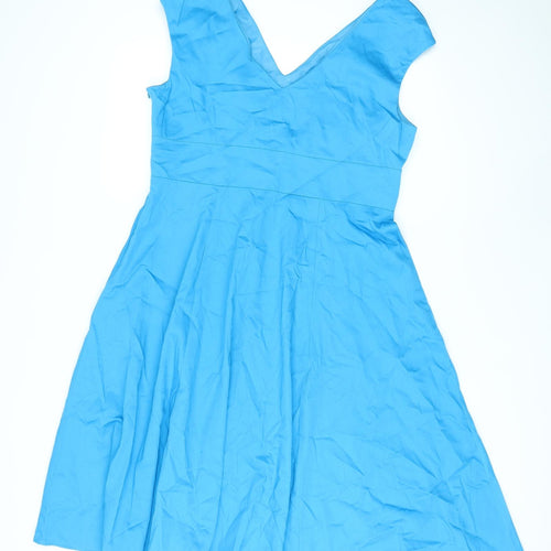 Debenhams Womens Blue Cotton A-Line Size 16 V-Neck Zip