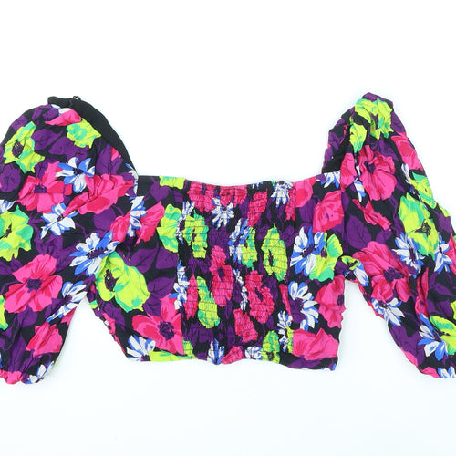 Bershka Womens Multicoloured Floral Polyester Cropped Blouse Size M Sweetheart - Shirred
