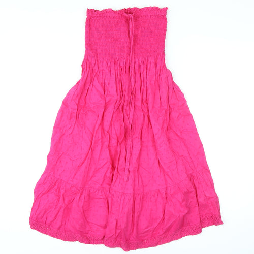 Marks and Spencer Womens Pink Polka Dot Cotton A-Line Size S Off the Shoulder Pullover