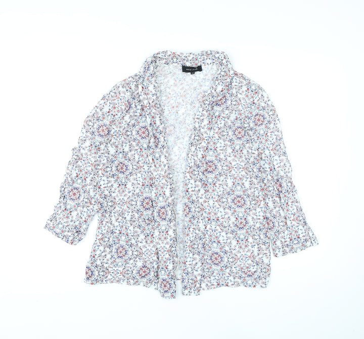 New Look Womens White V-Neck Floral Viscose Cardigan Jumper Size 12