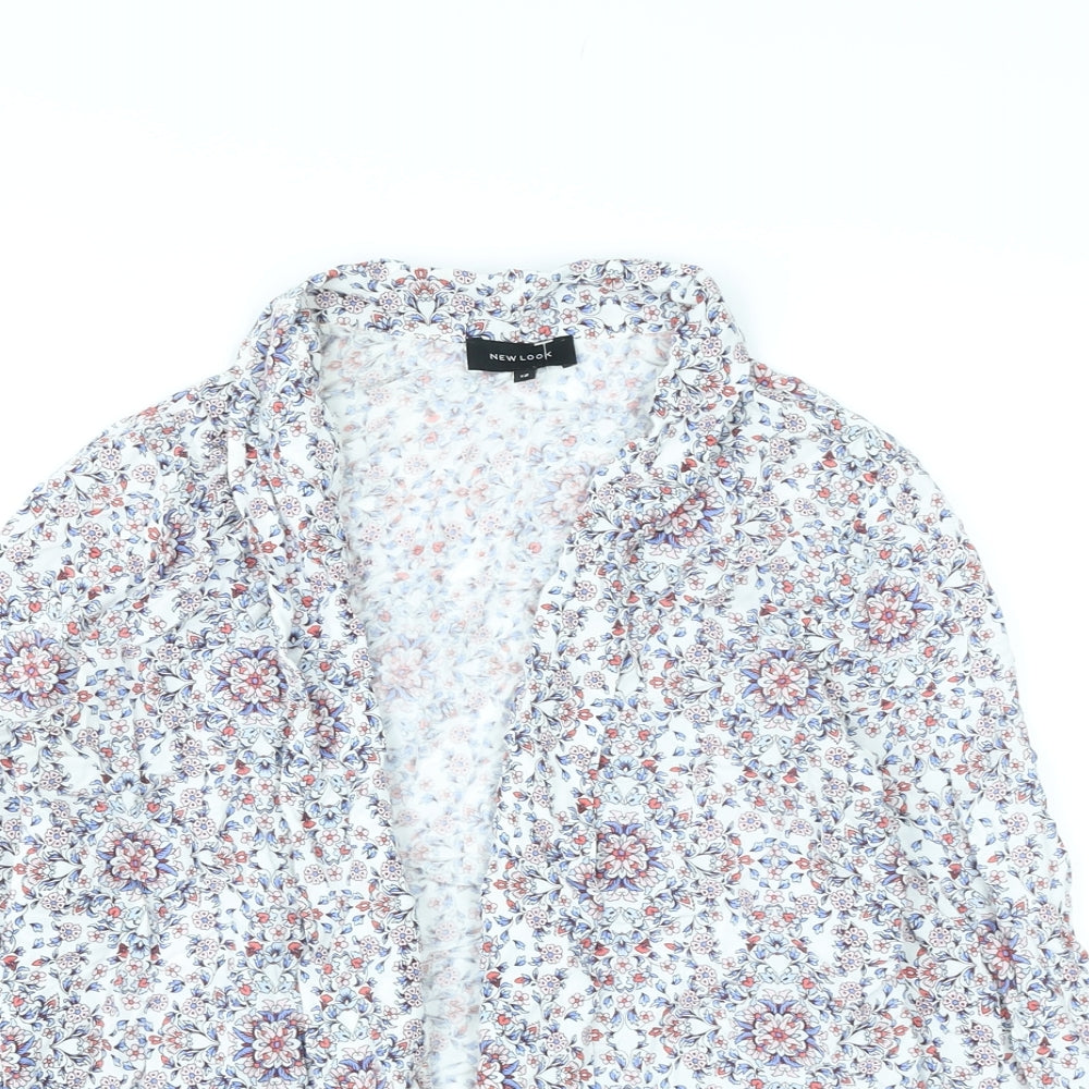 New Look Womens White V-Neck Floral Viscose Cardigan Jumper Size 12