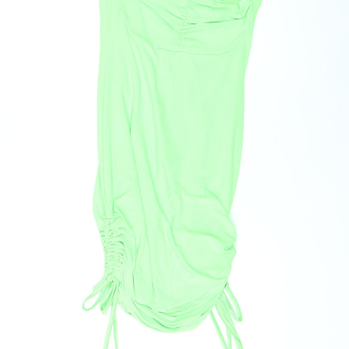 PRETTYLITTLETHING Womens Green Polyester Bodycon Size 10 Square Neck Pullover - Ruched