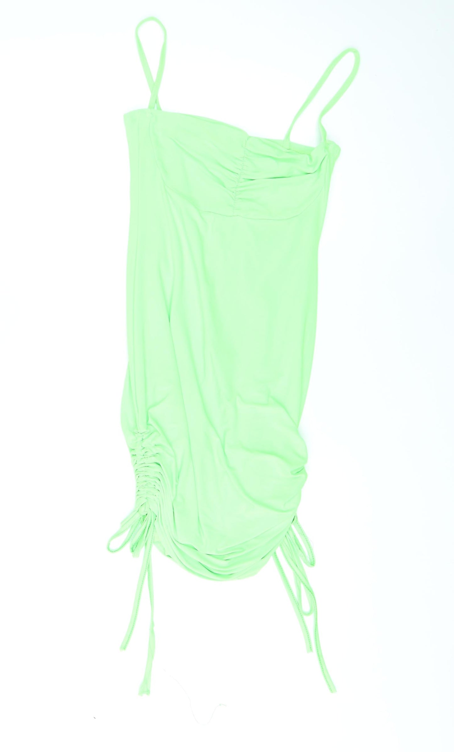 PRETTYLITTLETHING Womens Green Polyester Bodycon Size 10 Square Neck Pullover - Ruched