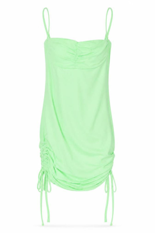 Front view of PRETTYLITTLETHING women’s green polyester bodycon, size UK 10, square neck pullover - ruched