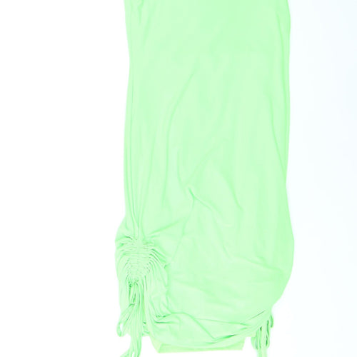 PRETTYLITTLETHING Womens Green Polyester Bodycon Size 10 Square Neck Pullover - Ruched
