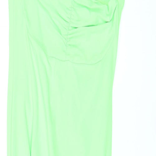 PRETTYLITTLETHING Womens Green Polyester Bodycon Size 10 Square Neck Pullover - Ruched