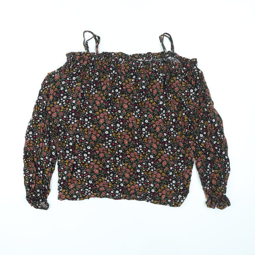FOREVER 21 Womens Black Floral Polyester Basic Blouse Size XL Off the Shoulder - Cold Shoulder