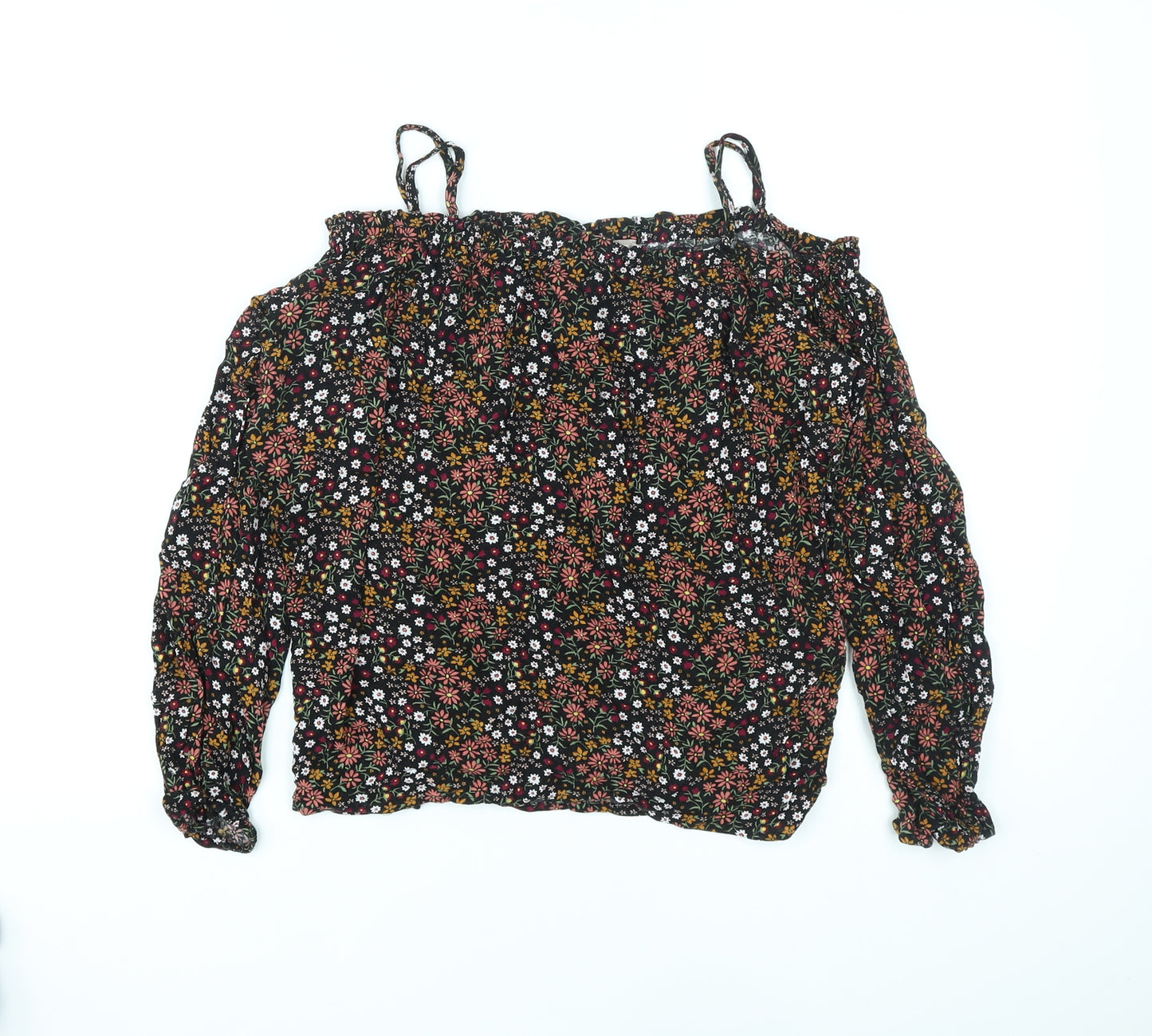 FOREVER 21 Womens Black Floral Polyester Basic Blouse Size XL Off the Shoulder - Cold Shoulder