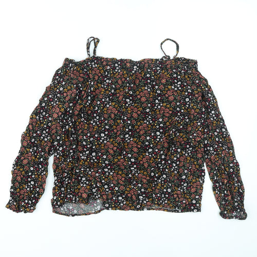 FOREVER 21 Womens Black Floral Polyester Basic Blouse Size XL Off the Shoulder - Cold Shoulder