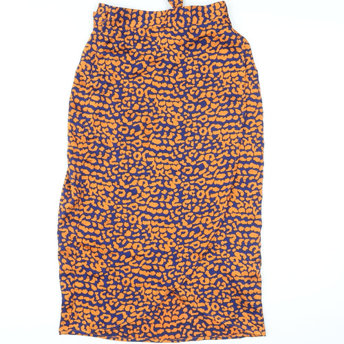 Boohoo Womens Orange Animal Print Polyester Wrap Skirt Size 6 Tie - Leopard Print