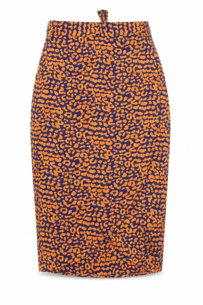 Boohoo Womens Orange Animal Print Polyester Wrap Skirt Size 6 Tie - Leopard Print