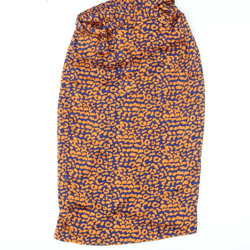 Boohoo Womens Orange Animal Print Polyester Wrap Skirt Size 6 Tie - Leopard Print