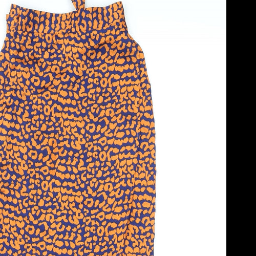 Boohoo Womens Orange Animal Print Polyester Wrap Skirt Size 6 Tie - Leopard Print