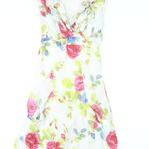 New Collection Womens Multicoloured Floral Linen Mini Size M V-Neck Pullover