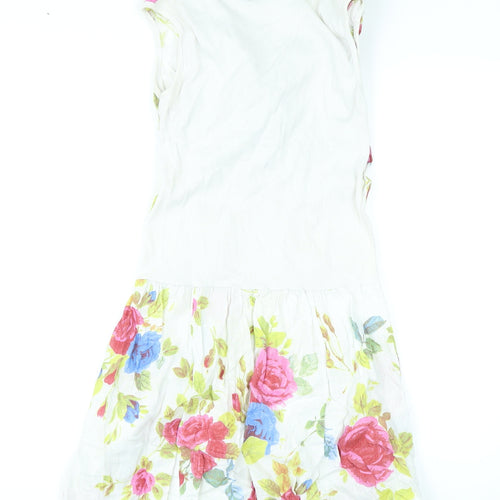 New Collection Womens Multicoloured Floral Linen Mini Size M V-Neck Pullover