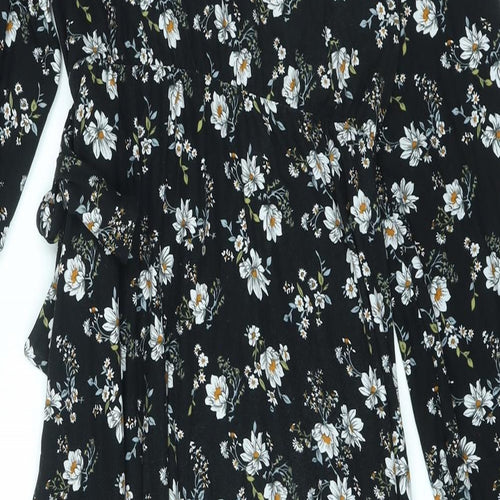 Blue Vanilla Womens Black Floral Polyester A-Line Size 12 Mock Neck Button