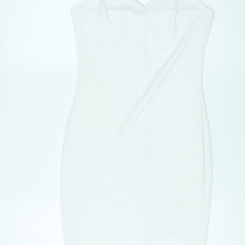 River Island Womens White Polyester Bodycon Size 8 V-Neck Pullover