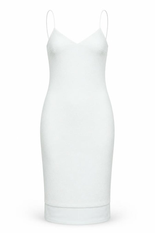 Front view of River Island women’s white polyester bodycon, size UK 8, v-neck pullover