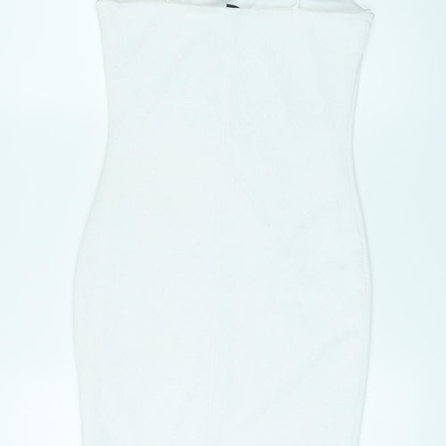 River Island Womens White Polyester Bodycon Size 8 V-Neck Pullover