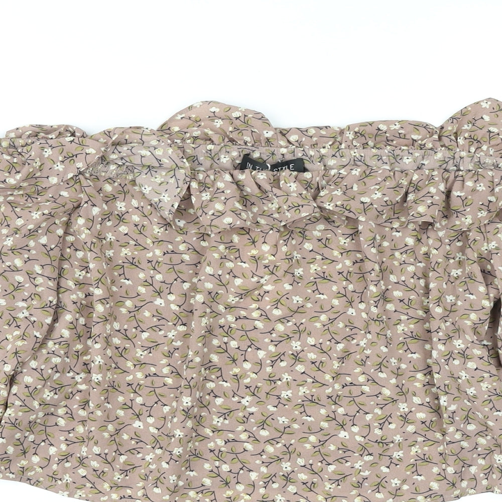 In the Style Womens Pink Floral Polyester Basic Blouse Size 16 Off the Shoulder - Frills
