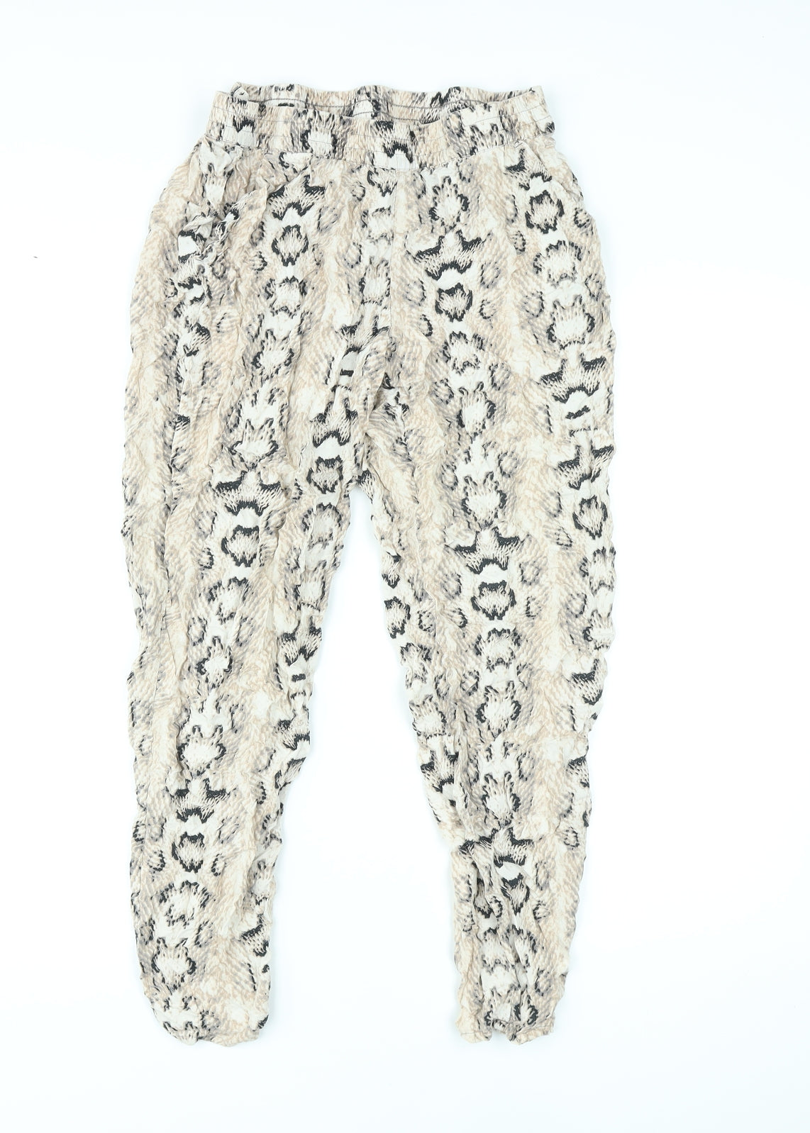 Divided by H&M Womens Beige Animal Print Viscose Trousers Size 10 L23 in Regular - Snake Skin Print