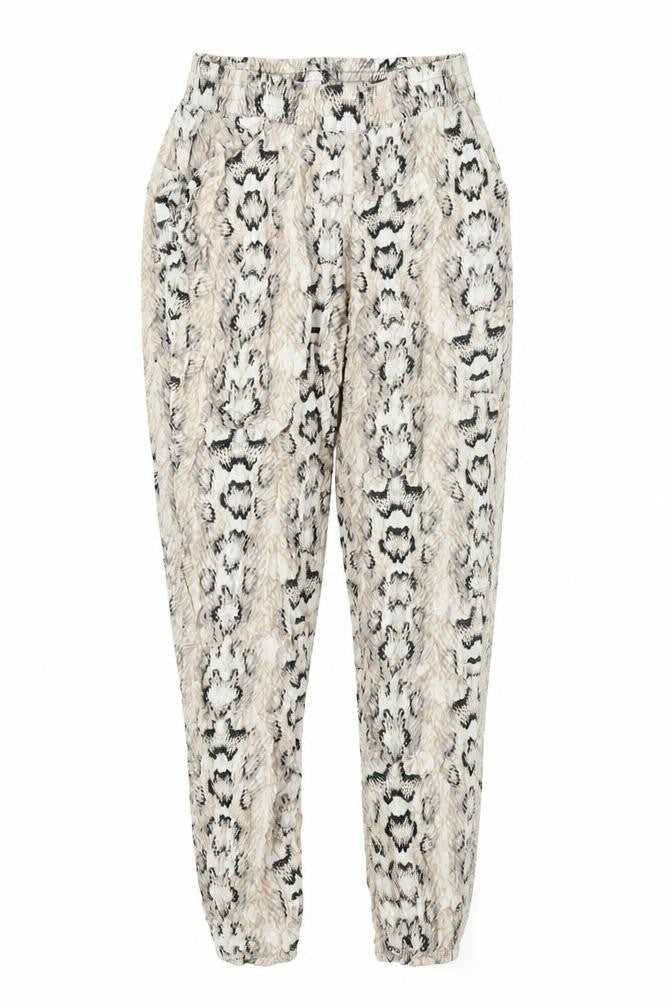 Divided by H&M Womens Beige Animal Print Viscose Trousers Size 10 L23 in Regular - Snake Skin Print