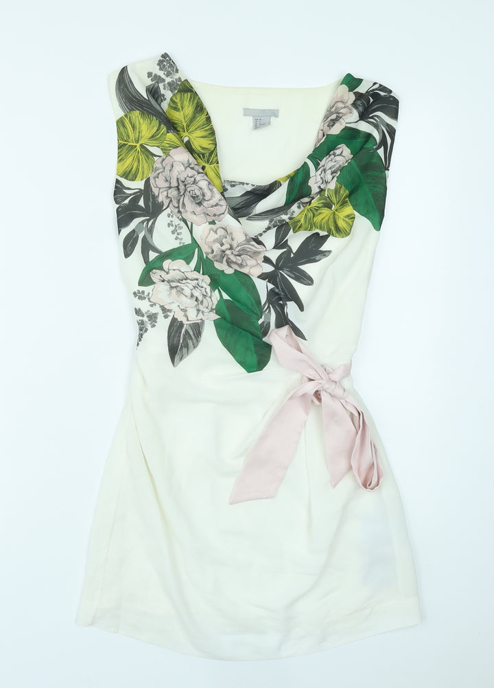 H&M Womens Multicoloured Floral Polyester Basic Tank Size 4 Cowl Neck