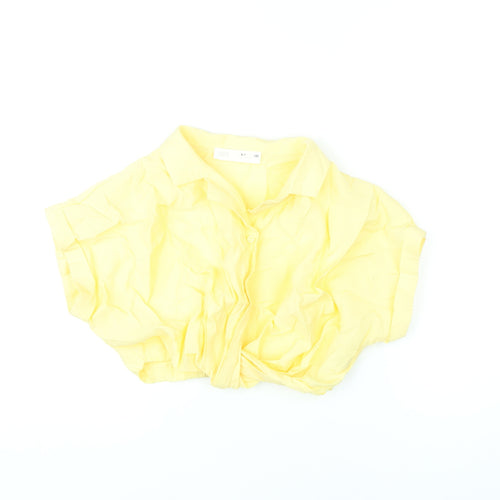 Zara Girls Yellow Modal Cropped Button-Up Size 6-7 Years Collared Button