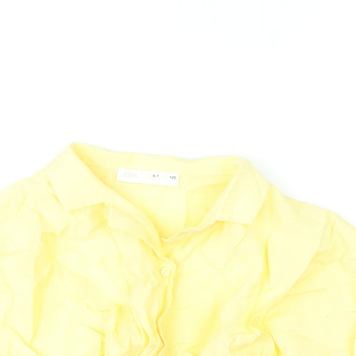 Zara Girls Yellow Modal Cropped Button-Up Size 6-7 Years Collared Button