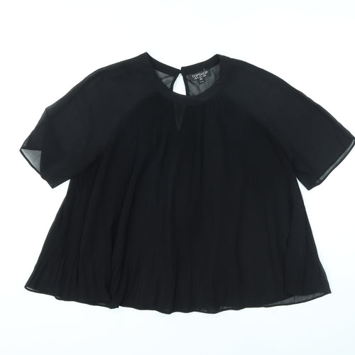Topshop Womens Black Polyester Basic Blouse Size 8 Round Neck