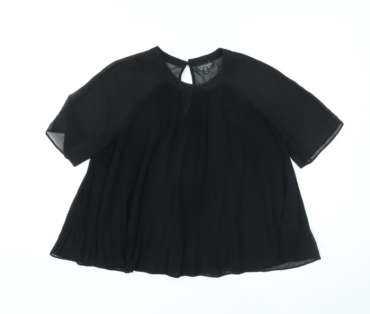 Topshop Womens Black Polyester Basic Blouse Size 8 Round Neck