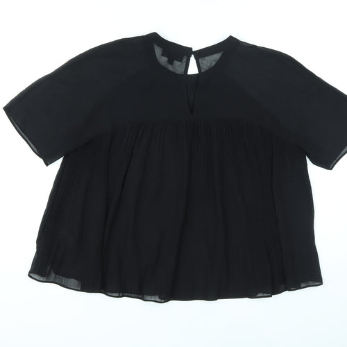 Topshop Womens Black Polyester Basic Blouse Size 8 Round Neck