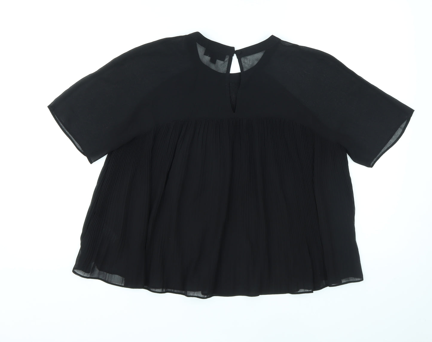 Topshop Womens Black Polyester Basic Blouse Size 8 Round Neck