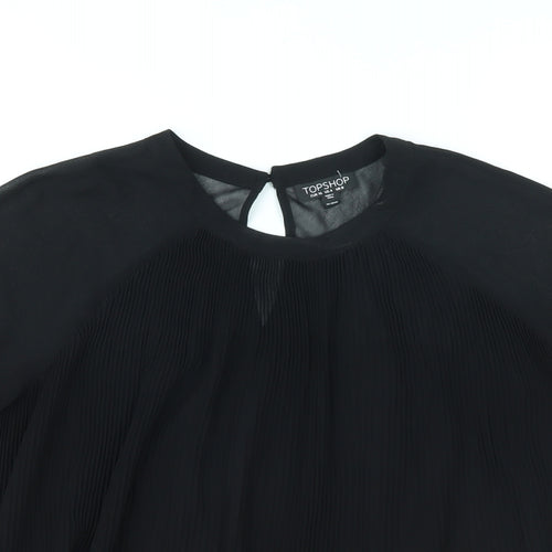 Topshop Womens Black Polyester Basic Blouse Size 8 Round Neck