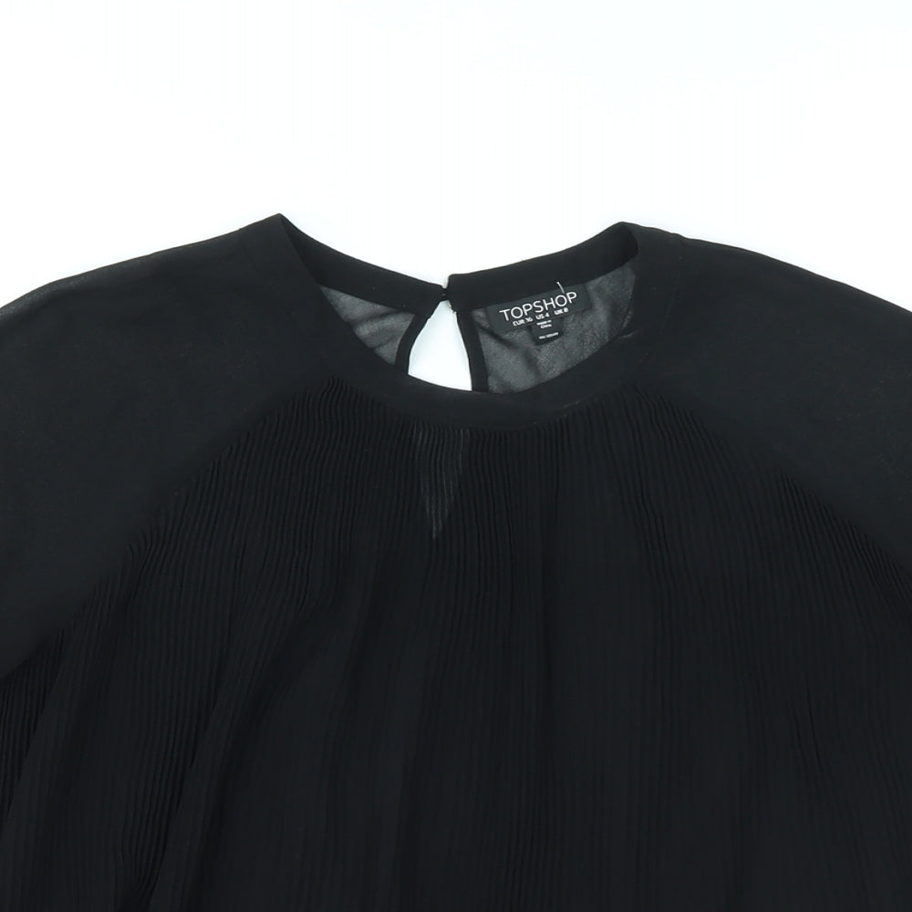 Topshop Womens Black Polyester Basic Blouse Size 8 Round Neck