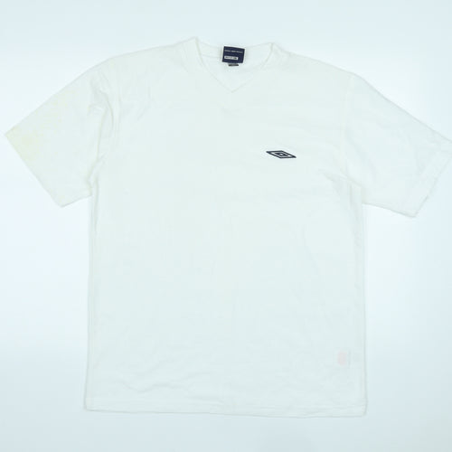 Umbro Mens White Polyester Basic T-Shirt Size L V-Neck Pullover - Logo