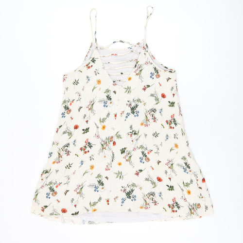 Suite Benedict Womens Ivory Floral Viscose Basic Tank Size M Scoop Neck