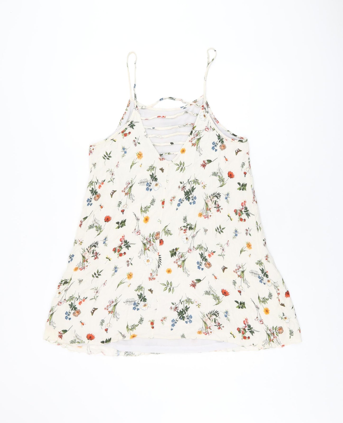 Suite Benedict Womens Ivory Floral Viscose Basic Tank Size M Scoop Neck