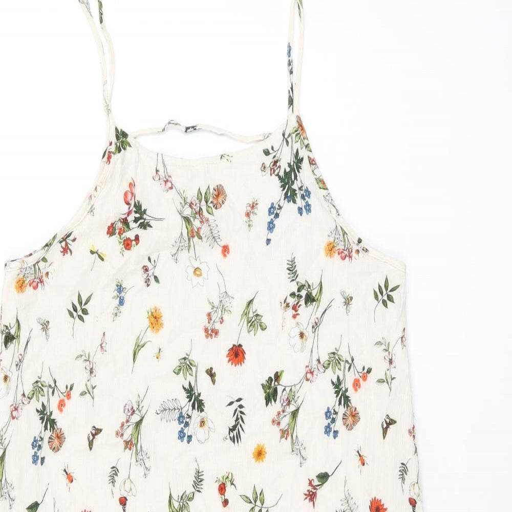 Suite Benedict Womens Ivory Floral Viscose Basic Tank Size M Scoop Neck