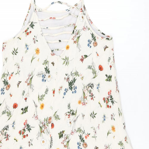 Suite Benedict Womens Ivory Floral Viscose Basic Tank Size M Scoop Neck