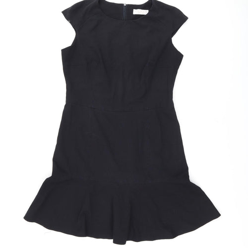 CLASS Womens Black Polyester Skater Dress Size 12 Round Neck Zip