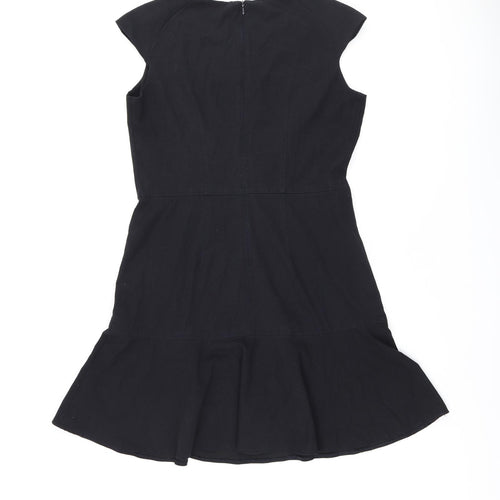 CLASS Womens Black Polyester Skater Dress Size 12 Round Neck Zip