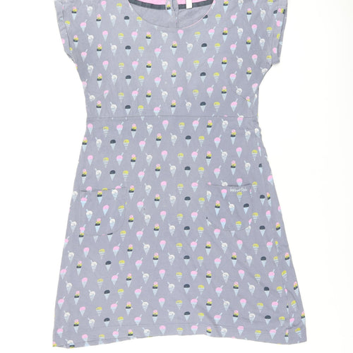 Weird Fish Womens Grey Geometric Cotton Shift Size 12 Round Neck Button - Ice Cream Print